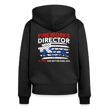 Funny fireworks pyrotechnician saying - Women's Premium Organic Zip Hoodie - black - Back - Julia (174cm)