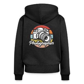 Cadeau cameraman pour photographe - Sweat à capuche zippé Premium bio Femme - noir - Dos - Julia (174cm)