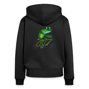 Frog On Bicycle - Women's Premium Organic Zip Hoodie - black - Back - Julia (174cm)