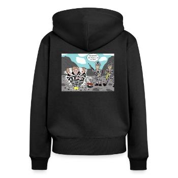 Steinbruch 2_Angela Merkel bei der Arbeit - Frauen Premium Bio Zip Hoodie - Schwarz - Hinten - Julia (174cm)