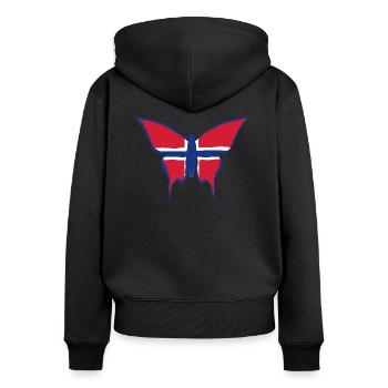 Norwegen Flagge Schmetterling - Frauen Premium Bio Zip Hoodie - Schwarz - Hinten - Julia (174cm)
