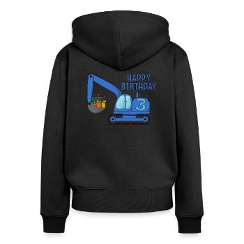 Bagger Kinder Happy Birthday 3 Blau - Frauen Premium Bio Zip Hoodie - Schwarz - Hinten - Julia (174cm)