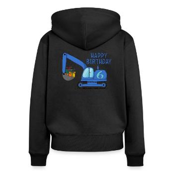 Bagger Kinder Happy Birthday 6 Blau - Frauen Premium Bio Zip Hoodie - Schwarz - Hinten - Julia (174cm)