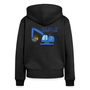 Bagger Kinder 7. Geburtstag Alles Gute Blau - Frauen Premium Bio Zip Hoodie - Schwarz - Hinten - Julia (174cm)