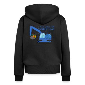 Bagger Kinder 12. Geburtstag Alles Gute Blau - Frauen Premium Bio Zip Hoodie - Schwarz - Hinten - Julia (174cm)