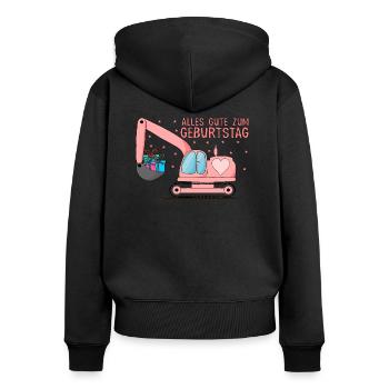 Bagger Kinder Alles Gute zum Geburtstag Rosa - Frauen Premium Bio Zip Hoodie - Schwarz - Hinten - Julia (174cm)