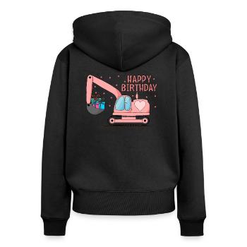 Excavatrice Enfants Joyeux anniversaire Rose - Sweat à capuche zippé Premium bio Femme - noir - Dos - Julia (174cm)