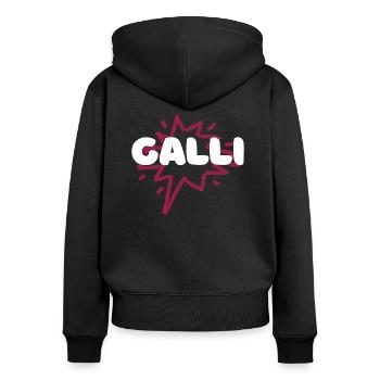 Partner Look Halli Galli - Frauen Premium Bio Zip Hoodie - Schwarz - Hinten - Julia (174cm)