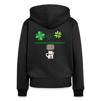 GLÜCK - Frauen Premium Bio Zip Hoodie - Schwarz - Hinten - Julia (174cm)