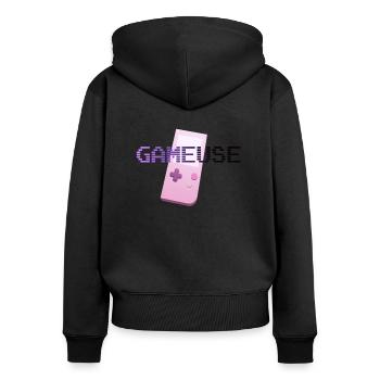 Retro-Gaming-Spieler - Frauen Premium Bio Zip Hoodie - Schwarz - Hinten - Julia (174cm)