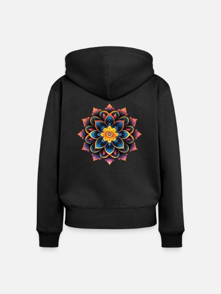 Buntes Blumenmandala - Frauen Premium Bio Zip Hoodie - Schwarz