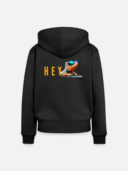 lizard hey - Frauen Premium Bio Zip Hoodie - Schwarz