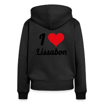 I Love Lissabon - Frauen Premium Bio Zip Hoodie - Schwarz - Hinten - Julia (174cm)