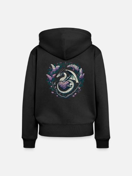 Flieder-Drache - Frauen Premium Bio Zip Hoodie - Schwarz