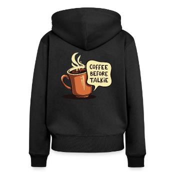 KAFFEE VOR DEM TONFILM - Frauen Premium Bio Zip Hoodie - Schwarz - Hinten - Julia (174cm)