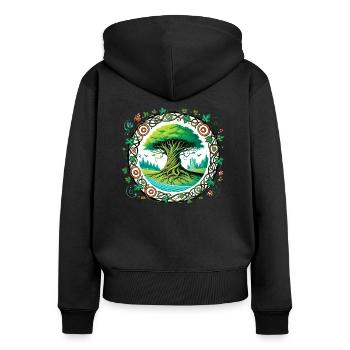 Baum des Lebens - Frauen Premium Bio Zip Hoodie - Schwarz - Hinten - Julia (174cm)