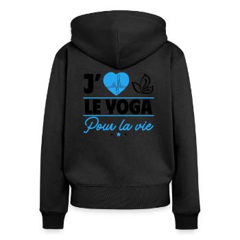 J'aime le yoga pour toujours ! - Sweat à capuche zippé Premium bio Femme - noir - Dos - Julia (174cm)
