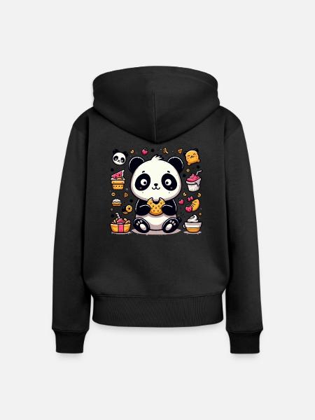 Süßer Panda mit Snacks - Frauen Premium Bio Zip Hoodie - Schwarz