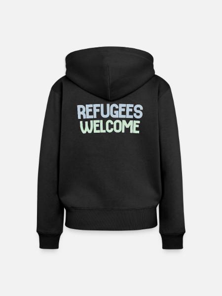 Flüchtlinge willkommen retro - Frauen Premium Bio Zip Hoodie - Schwarz