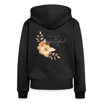 Flower - Frauen Premium Bio Zip Hoodie - Schwarz - Hinten - Julia (174cm)