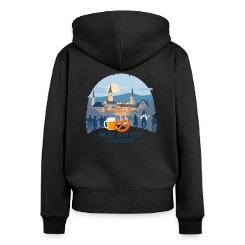 Bayrische Volksfest - Frauen Premium Bio Zip Hoodie - Schwarz - Hinten - Julia (174cm)