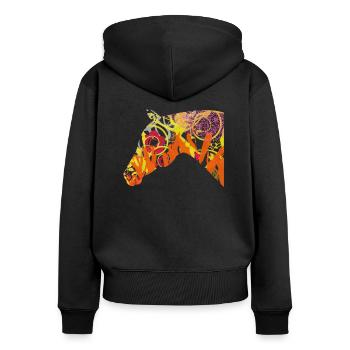 Pferdekopf bunt - Frauen Premium Bio Zip Hoodie - Schwarz - Hinten - Julia (174cm)
