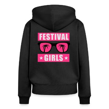 Festival T-Shirt, Konzert T-Shirt, Party T-Shirt - Frauen Premium Bio Zip Hoodie - Schwarz - Hinten - Julia (174cm)