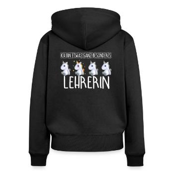 LEHRERIN - Toll - Frauen Premium Bio Zip Hoodie - Schwarz - Hinten - Julia (174cm)