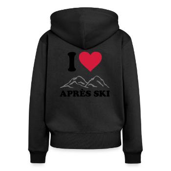 I love Apres Ski Berg Après-Ski Hüttengaudi Team - Frauen Premium Bio Zip Hoodie - Schwarz - Hinten - Julia (174cm)