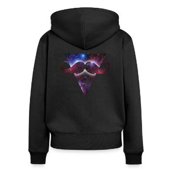 mustache universe - Frauen Premium Bio Zip Hoodie - Schwarz - Hinten - Julia (174cm)