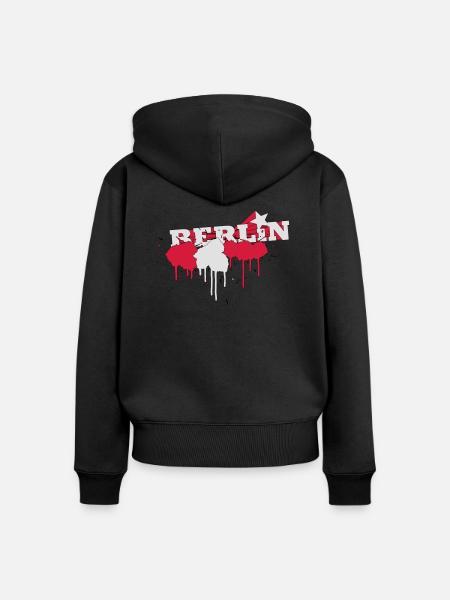 Farbkleckse Berliner Flagge - Frauen Premium Bio Zip Hoodie - Schwarz