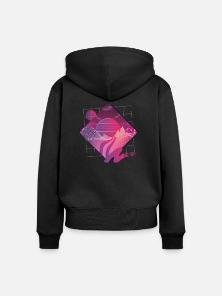 retrowave Landschaft - Frauen Premium Bio Zip Hoodie - Schwarz