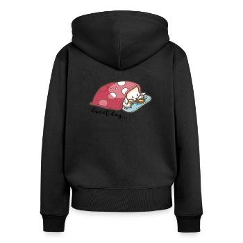 Ours blotti sous la couette pour la journée - Sweat à capuche zippé Premium bio Femme - noir - Dos - Julia (174cm)