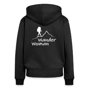 Wander Woman - Frauen Premium Bio Zip Hoodie - Schwarz - Hinten - Julia (174cm)