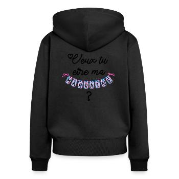 T shirt veux tu être ma marraine? - Sweat à capuche zippé Premium bio Femme - noir - Dos - Julia (174cm)