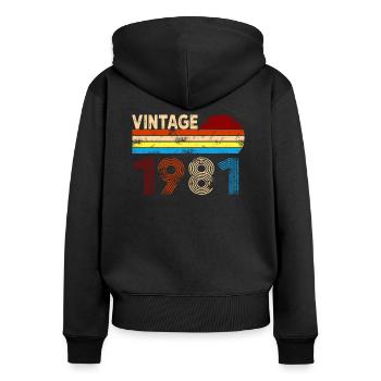 Femme Vintage 1981 40ème cadeau d'anniversaire - Sweat à capuche zippé Premium bio Femme - noir - Dos - Julia (174cm)