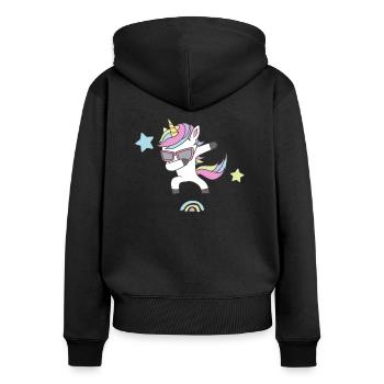 Le bébé licorne danse - Sweat à capuche zippé Premium bio Femme - noir - Dos - Julia (174cm)