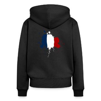 Frankreich Flagge Fleckendesign - Frauen Premium Bio Zip Hoodie - Schwarz - Hinten - Julia (174cm)