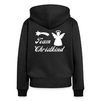 Team Christkind - Frauen Premium Bio Zip Hoodie - Schwarz - Hinten - Julia (174cm)