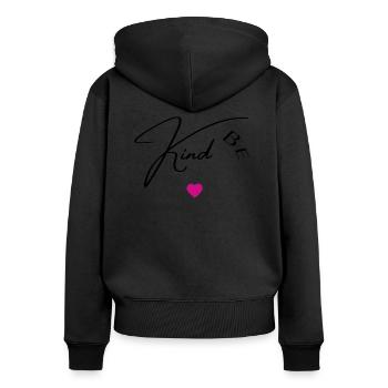 Be kind - Sweat à capuche zippé Premium bio Femme - noir - Dos - Julia (174cm)