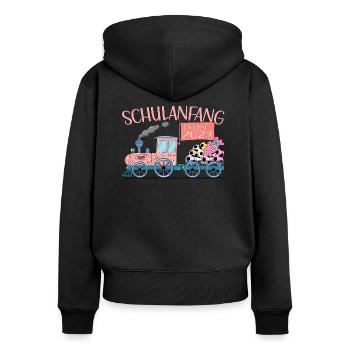 Schulanfang 2023 Eisenbahn mit Fußball rosa - Frauen Premium Bio Zip Hoodie - Schwarz - Hinten - Julia (174cm)