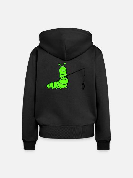 raupe angelt - Frauen Premium Bio Zip Hoodie - Schwarz