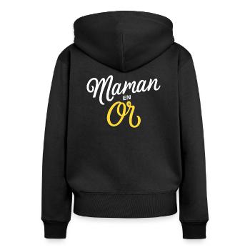Maman en or - Sweat à capuche zippé Premium bio Femme - noir - Dos - Julia (174cm)