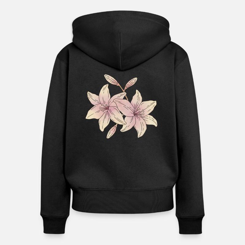 Fleurs de lys - Sweat à capuche zippé Premium bio Femme - noir