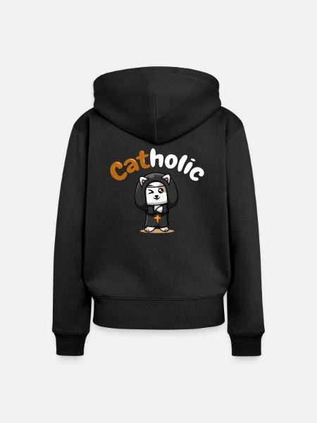Catholic Katzentshirt Lustig Geschenk - Frauen Premium Bio Zip Hoodie - Schwarz