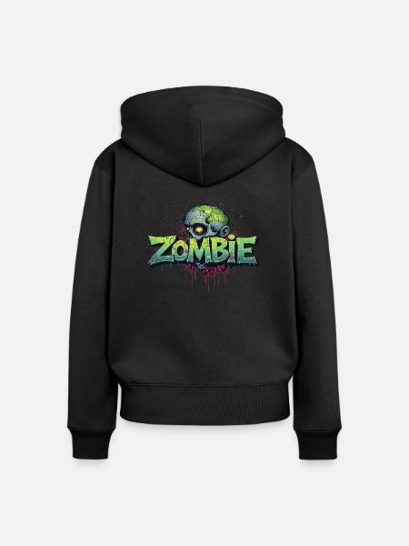 Zombie-Kopf - Frauen Premium Bio Zip Hoodie - Schwarz