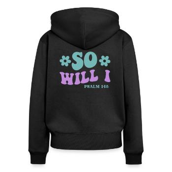 Psalm 148 - Women's Premium Organic Zip Hoodie - black - Back - Julia (174cm)