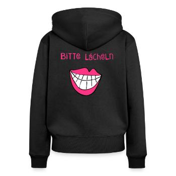 Bitte Lächeln - - Frauen Premium Bio Zip Hoodie - Schwarz - Hinten - Julia (174cm)