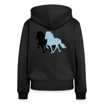 2 Tölter - Frauen Premium Bio Zip Hoodie - Schwarz - Hinten - Julia (174cm)