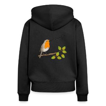 Singendes Rotkehlchen, Musiknoten - Frauen Premium Bio Zip Hoodie - Schwarz - Hinten - Julia (174cm)